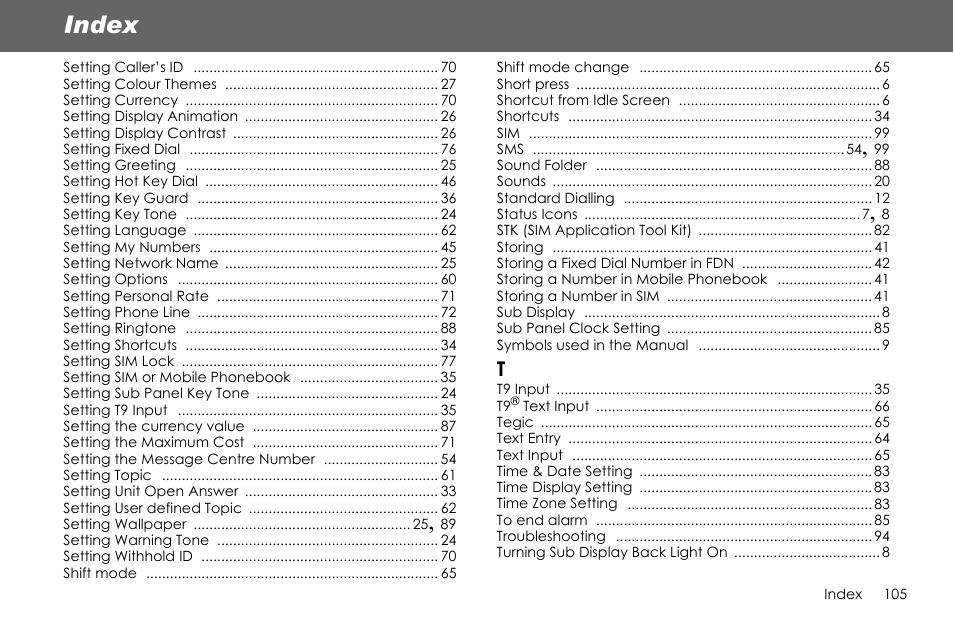 Index | Panasonic G70 User Manual | Page 108 / 109