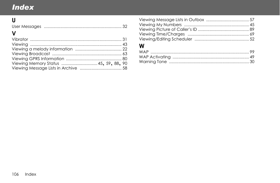 Index | Panasonic G70 User Manual | Page 109 / 109