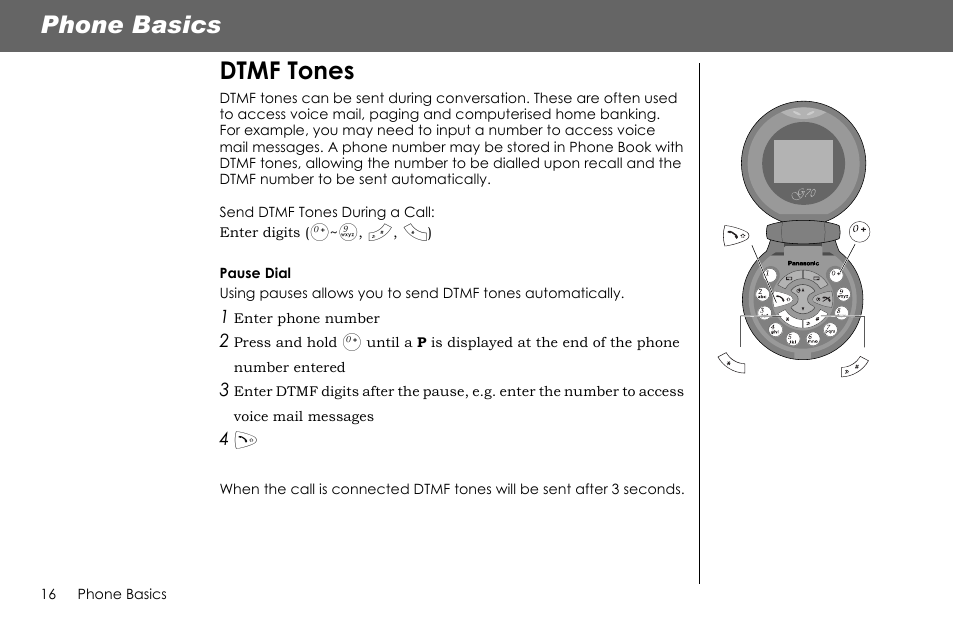 Phone basics dtmf tones | Panasonic G70 User Manual | Page 19 / 109