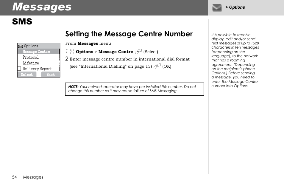 Messages, Setting the message centre number | Panasonic G70 User Manual | Page 57 / 109