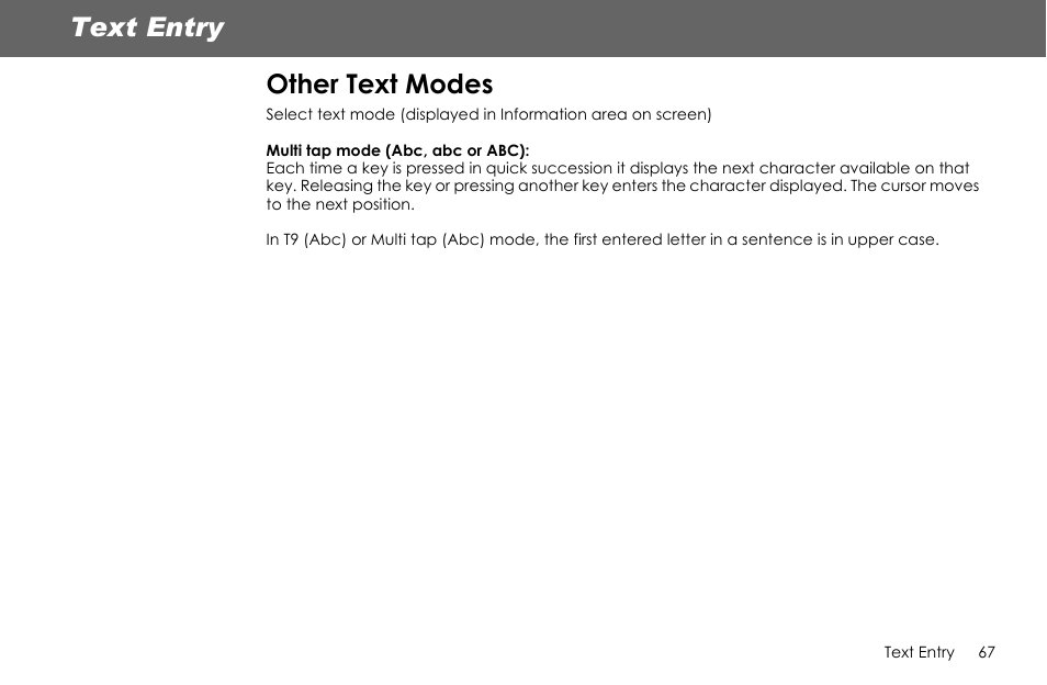 Text entry other text modes | Panasonic G70 User Manual | Page 70 / 109