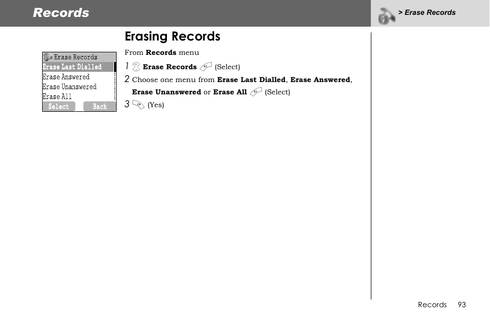 Records, Erasing records | Panasonic G70 User Manual | Page 96 / 109
