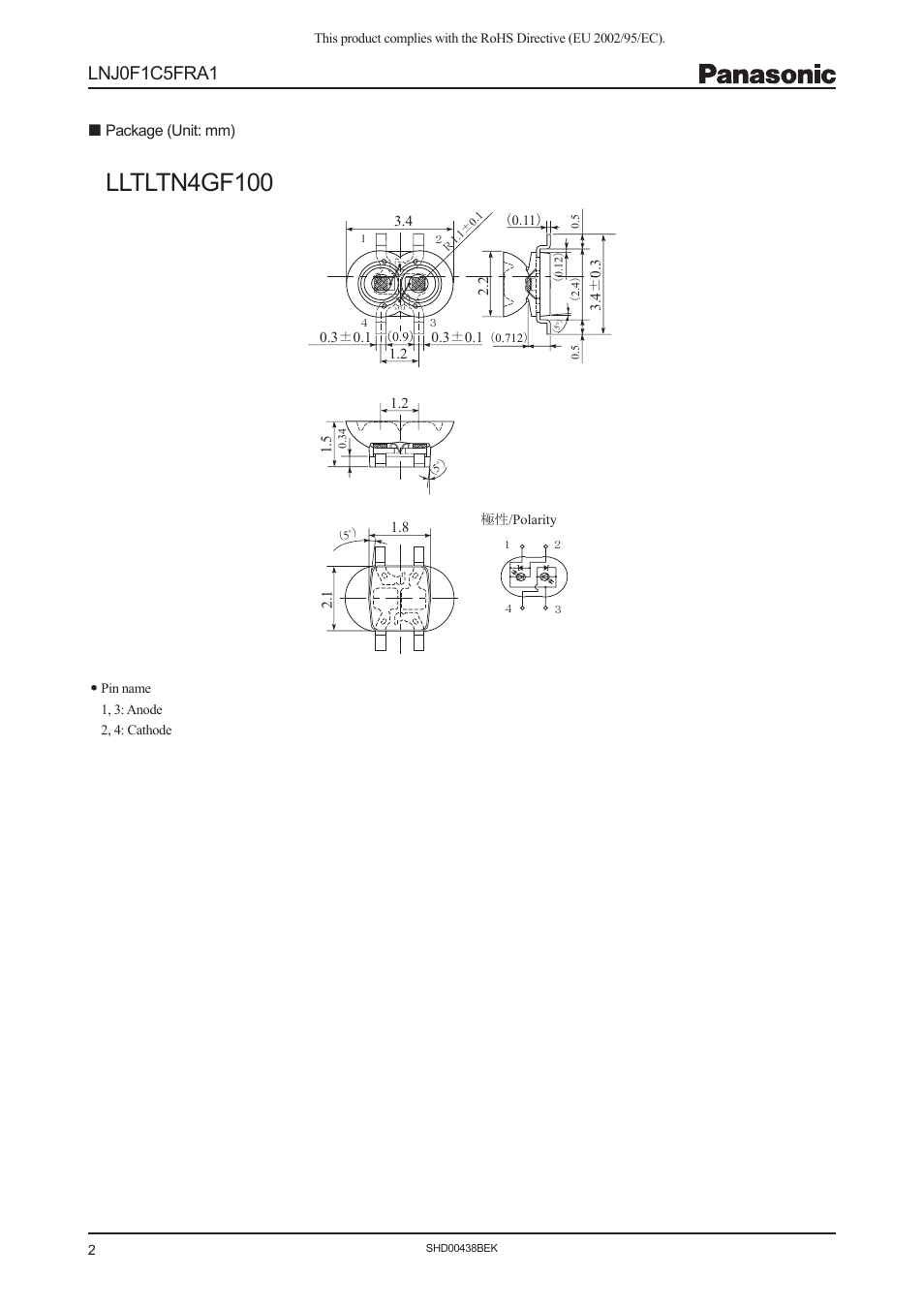 Lltltn4gf100, Lnj0f1c5fra1 | Panasonic Light Emitting Diodes LNJ0F1C5FRA1 User Manual | Page 2 / 3