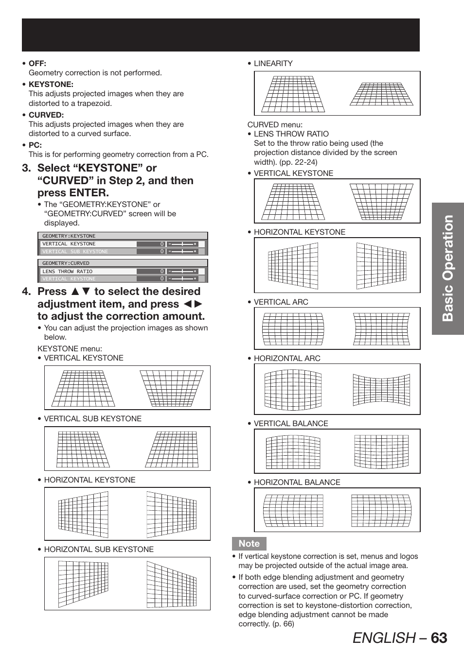 English – 63, Basic operation | Panasonic PT-D12000U User Manual | Page 63 / 138