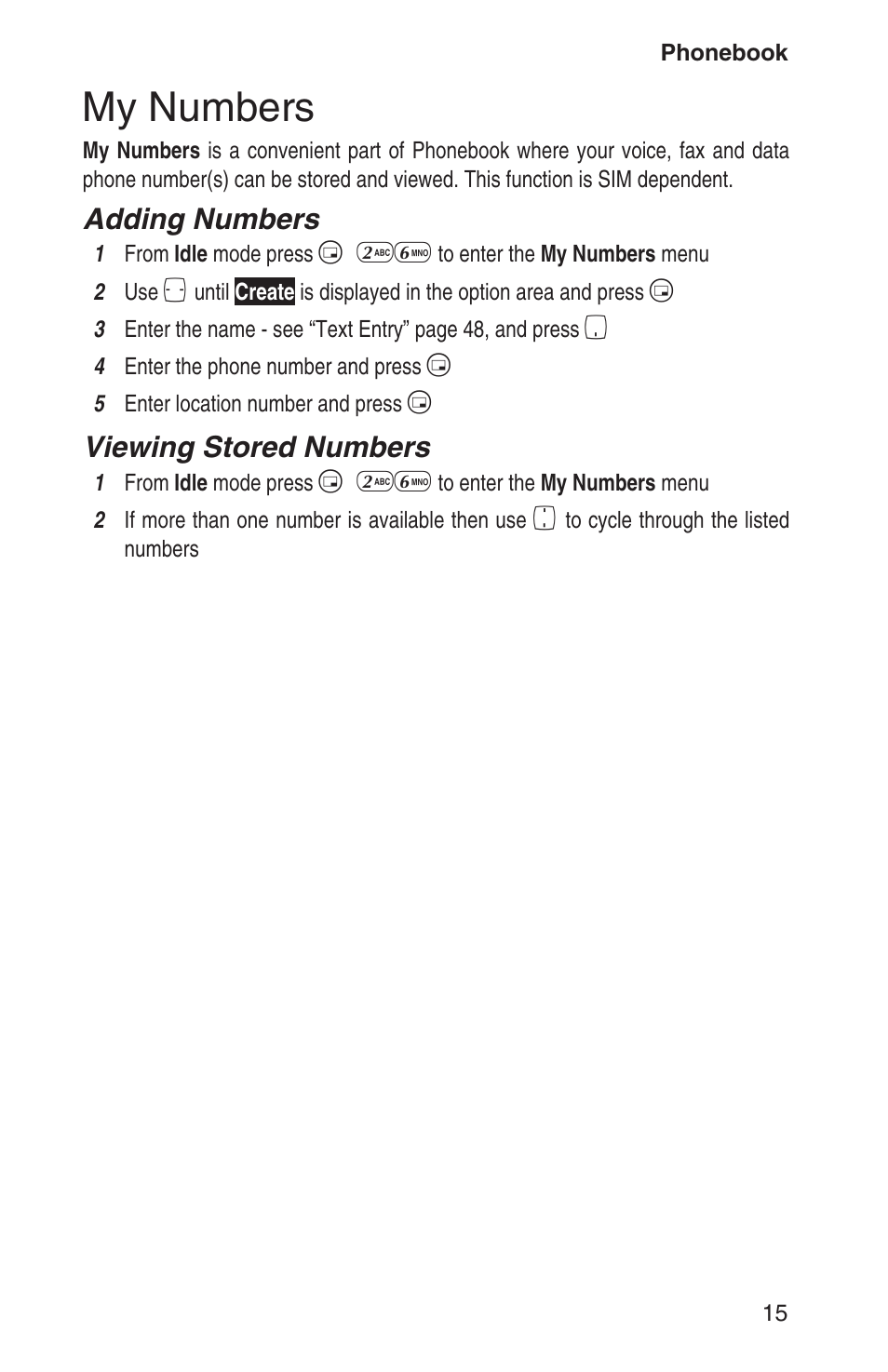 My numbers 15, My numbers, Adding numbers | Viewing stored numbers | Panasonic EB-GD93 User Manual | Page 19 / 68