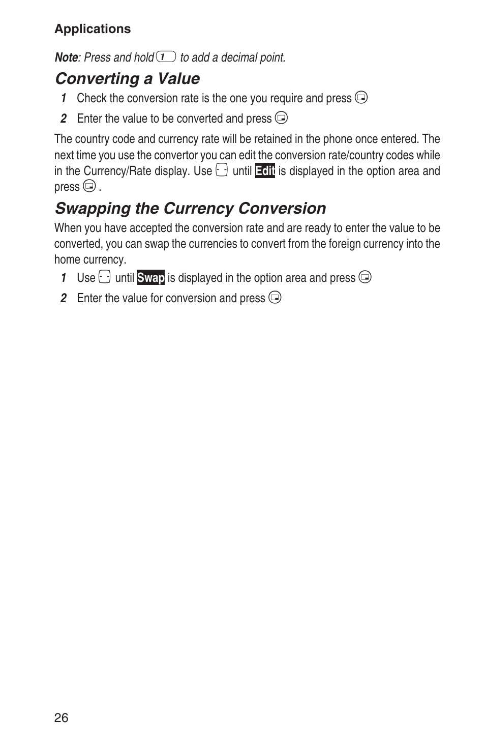 Converting a value, Swapping the currency conversion | Panasonic EB-GD93 User Manual | Page 30 / 68