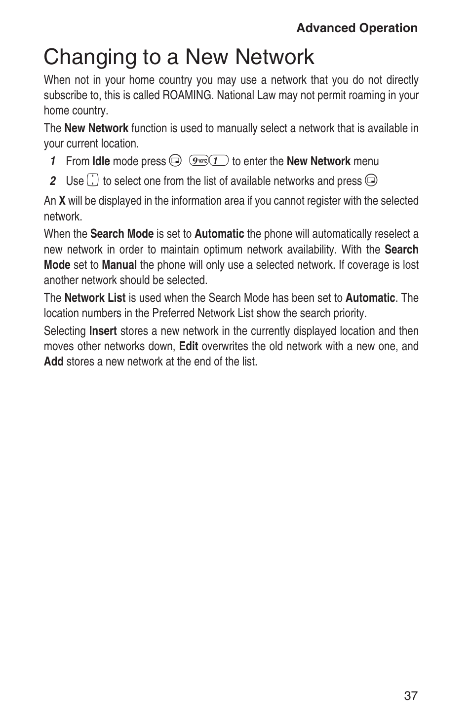 Changing to a new network 37, Changing to a new network | Panasonic EB-GD93 User Manual | Page 41 / 68