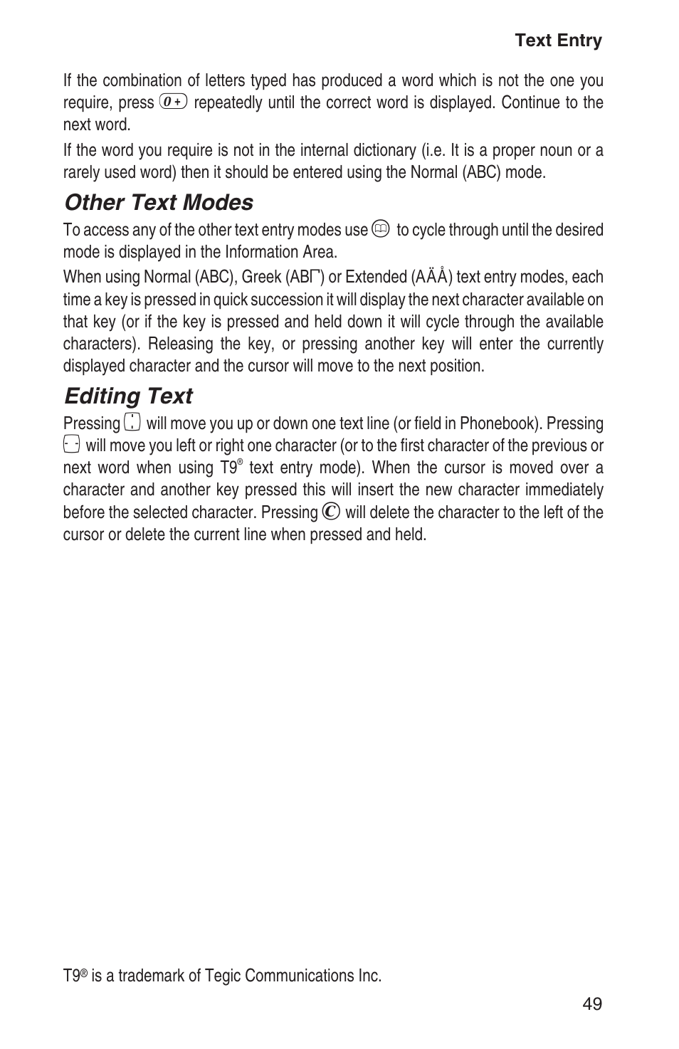 Other text modes, Editing text | Panasonic EB-GD93 User Manual | Page 53 / 68