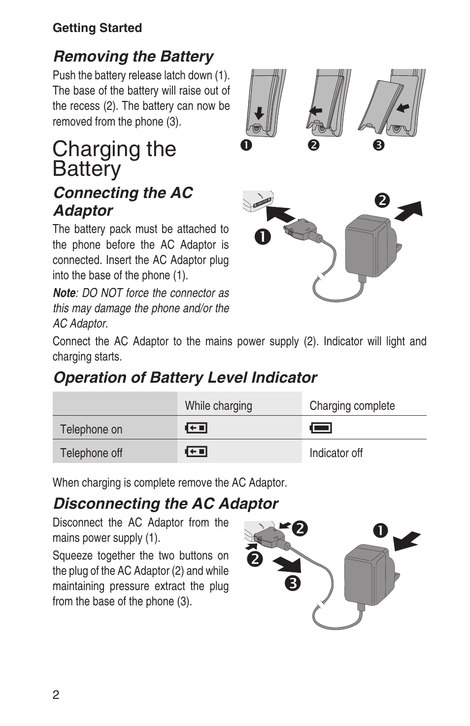 Charging the battery 2, Charging the battery | Panasonic EB-GD93 User Manual | Page 6 / 68