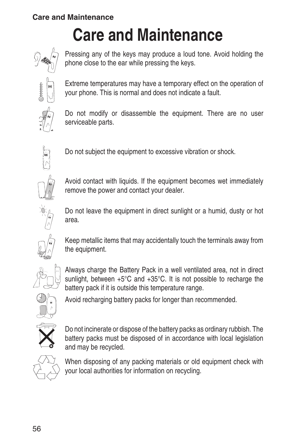 Care and maintenance 56, Care and maintenance | Panasonic EB-GD93 User Manual | Page 60 / 68