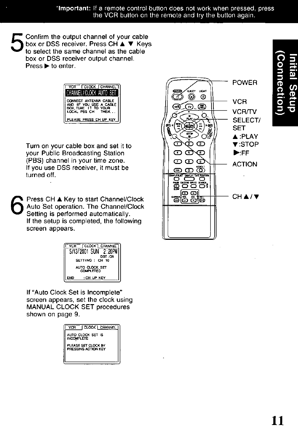 Ch.i\!jneu clock auto set | Panasonic OMNIVISION PV-V4611 User Manual | Page 11 / 38