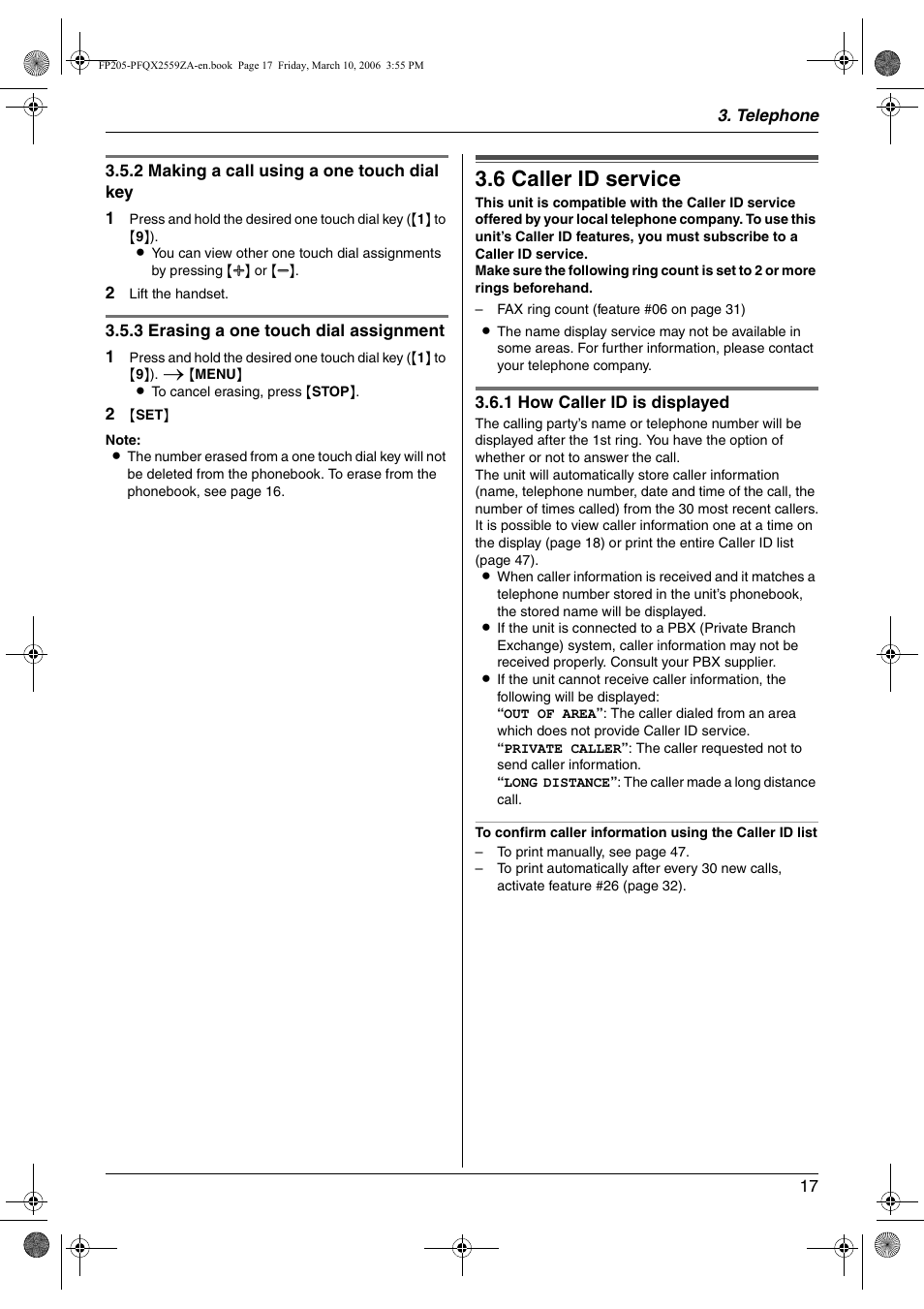 Caller id, 6 caller id service, Caller id service | 6 caller id service | Panasonic KX-FP205 User Manual | Page 17 / 56