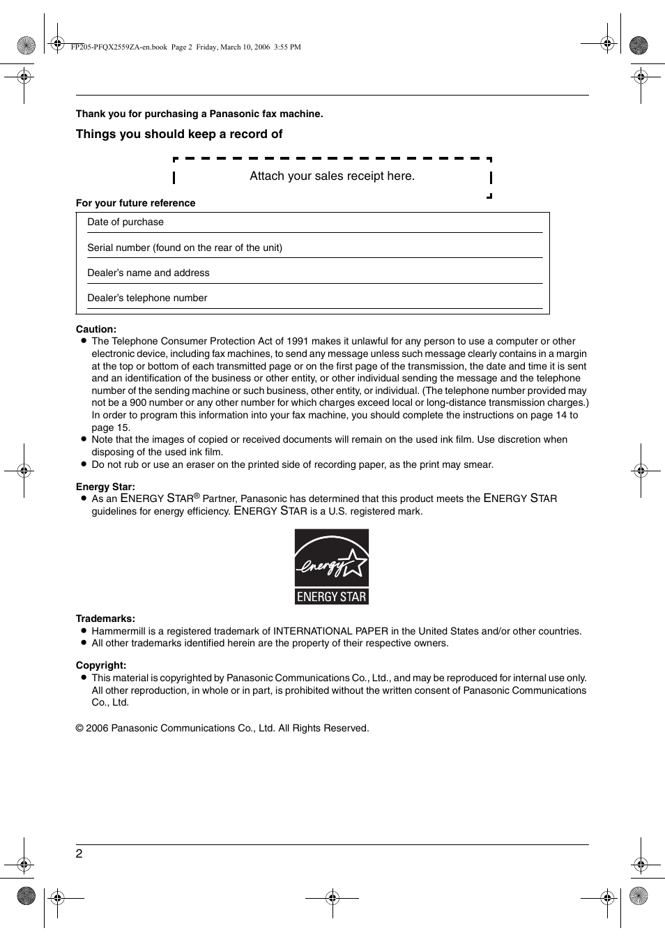 Panasonic KX-FP205 User Manual | Page 2 / 56