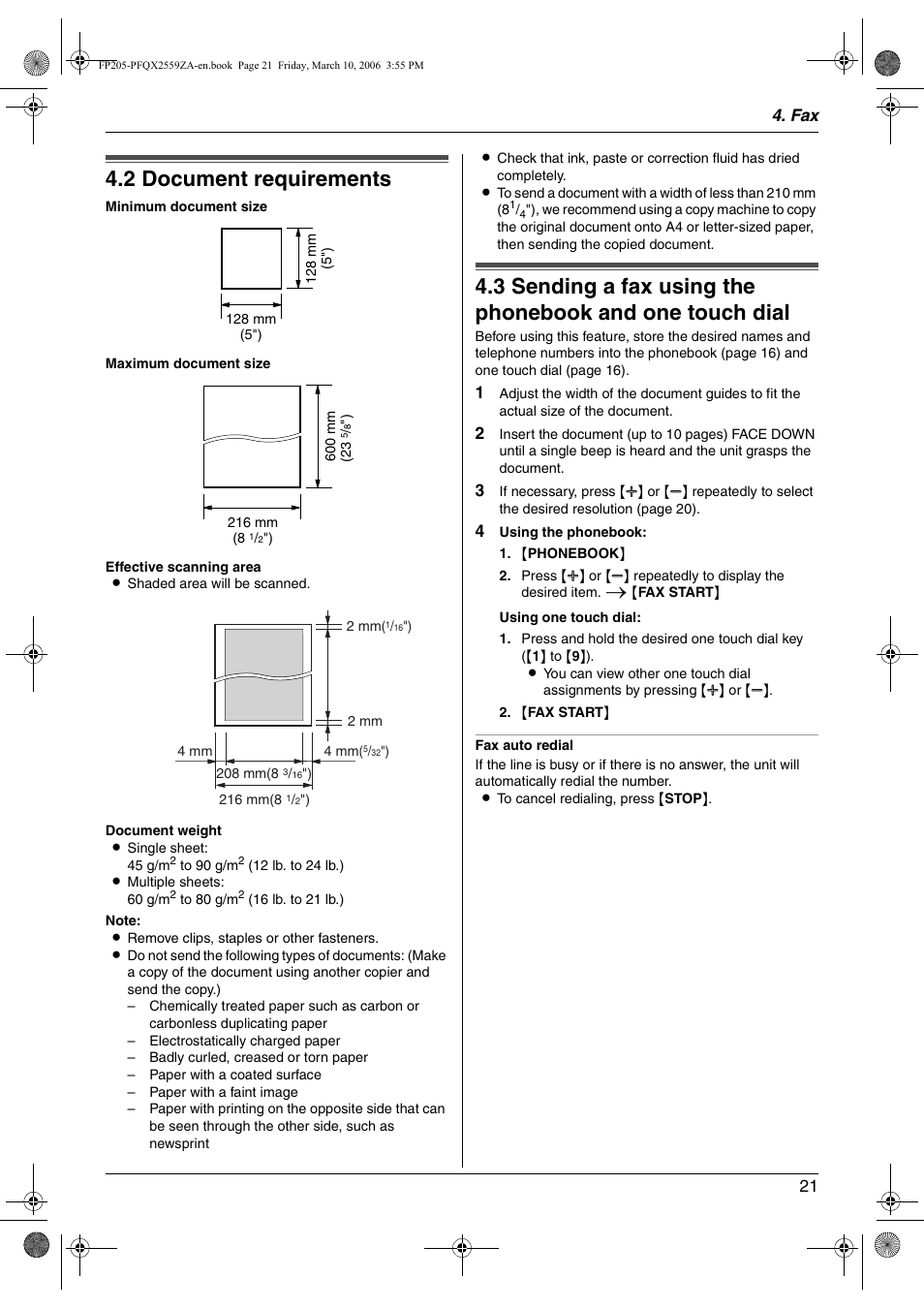 2 document requirements, Document requirements, 2 document requirements | Panasonic KX-FP205 User Manual | Page 21 / 56