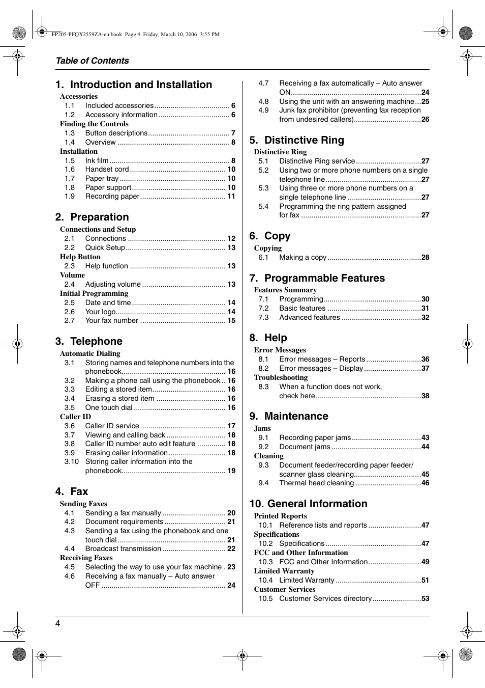 Panasonic KX-FP205 User Manual | Page 4 / 56