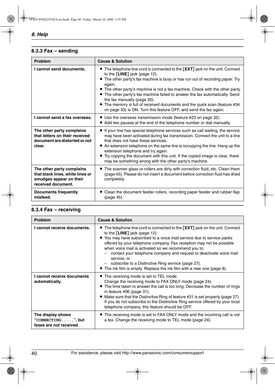 Panasonic KX-FP205 User Manual | Page 40 / 56