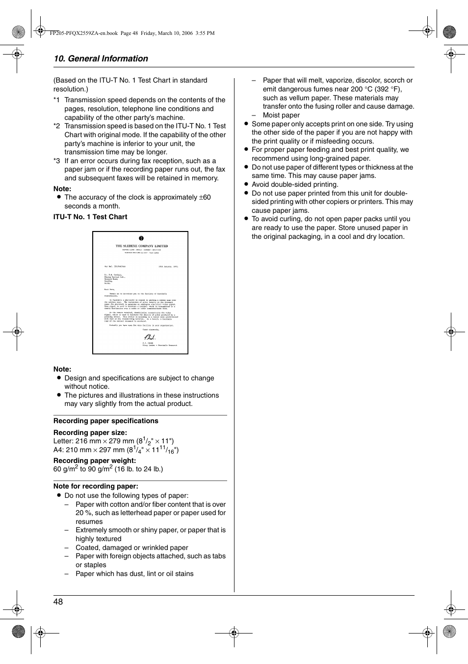 Panasonic KX-FP205 User Manual | Page 48 / 56