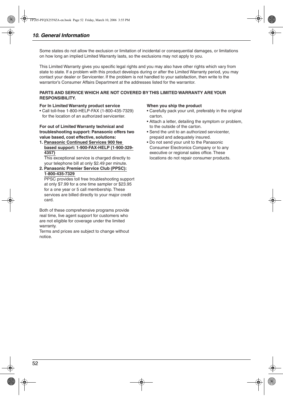 Panasonic KX-FP205 User Manual | Page 52 / 56