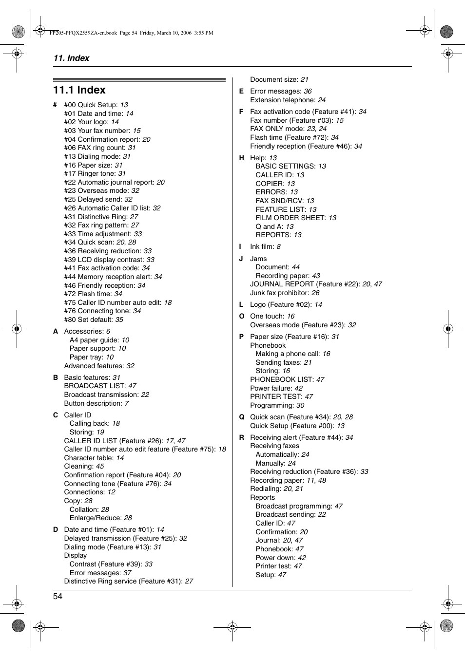 1 index | Panasonic KX-FP205 User Manual | Page 54 / 56