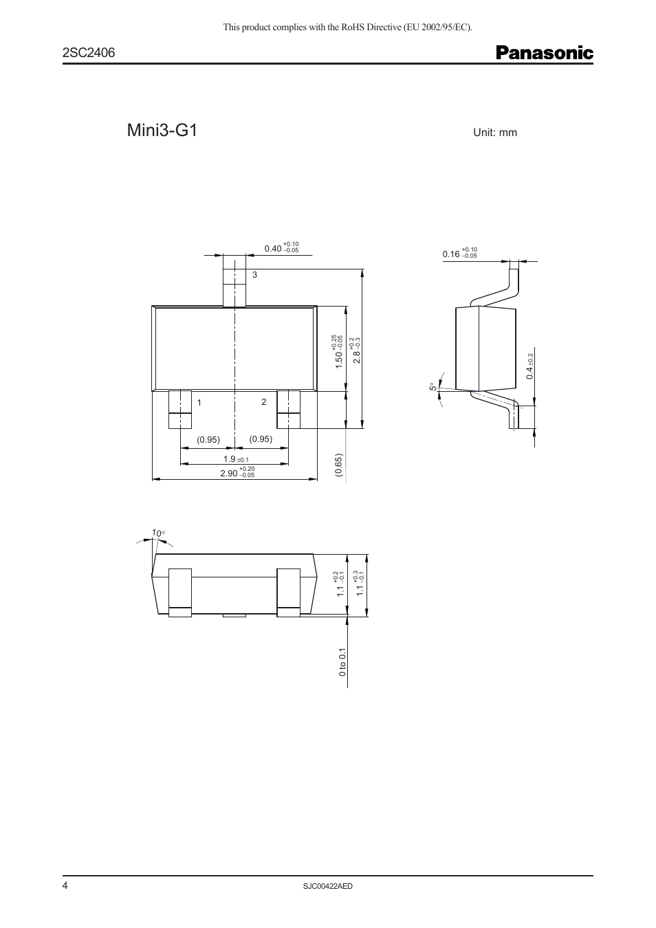 Mini3-g1, Unit: mm | Panasonic 2SC2406 User Manual | Page 4 / 5