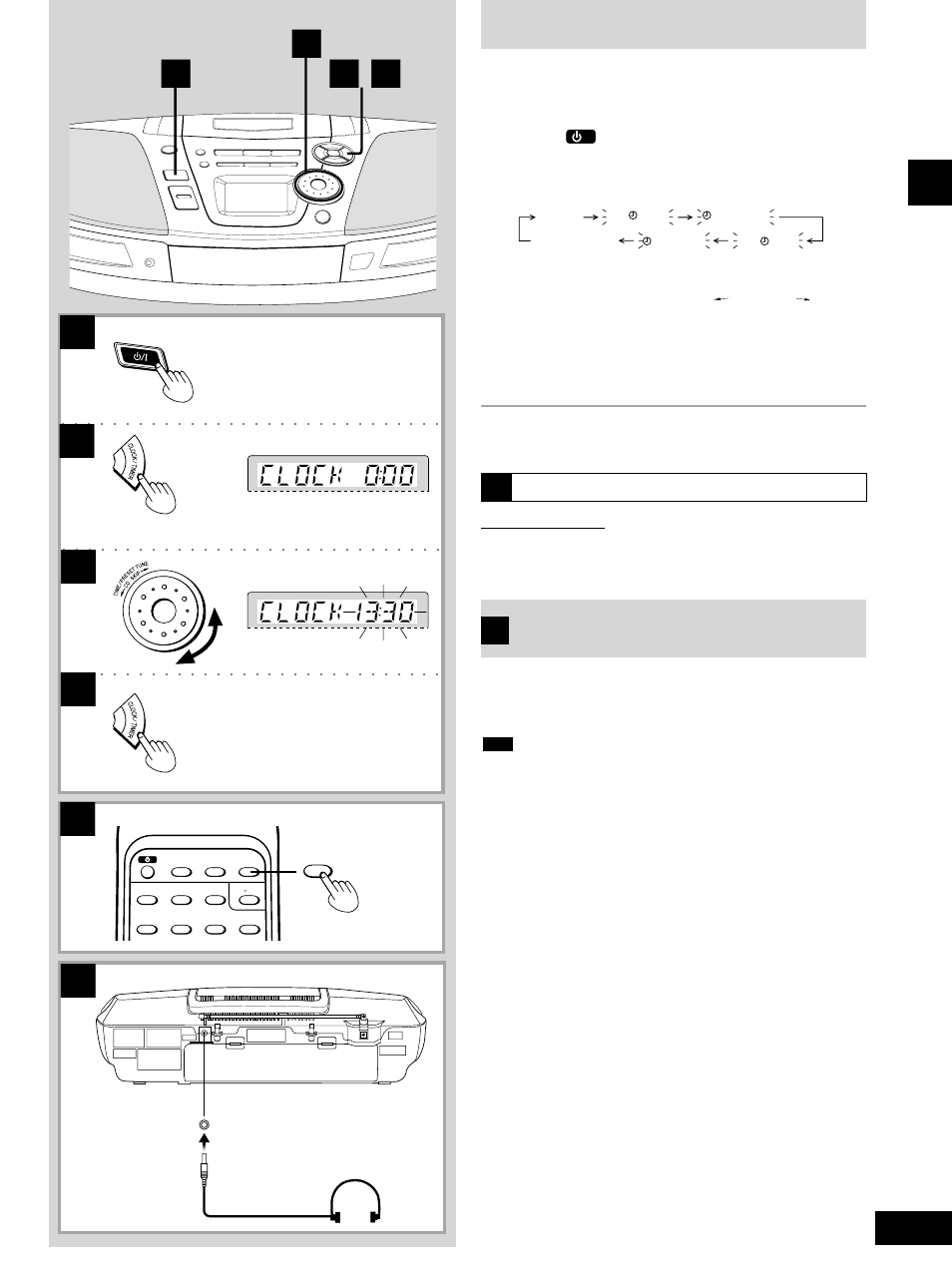 Setting the clock, Using headphones | Panasonic RX-ES20 User Manual | Page 7 / 20