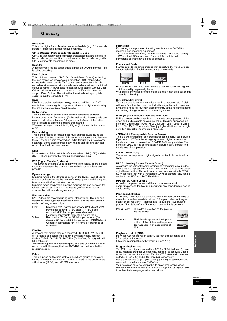 Glossary | Panasonic DMR-EX79 User Manual | Page 81 / 84