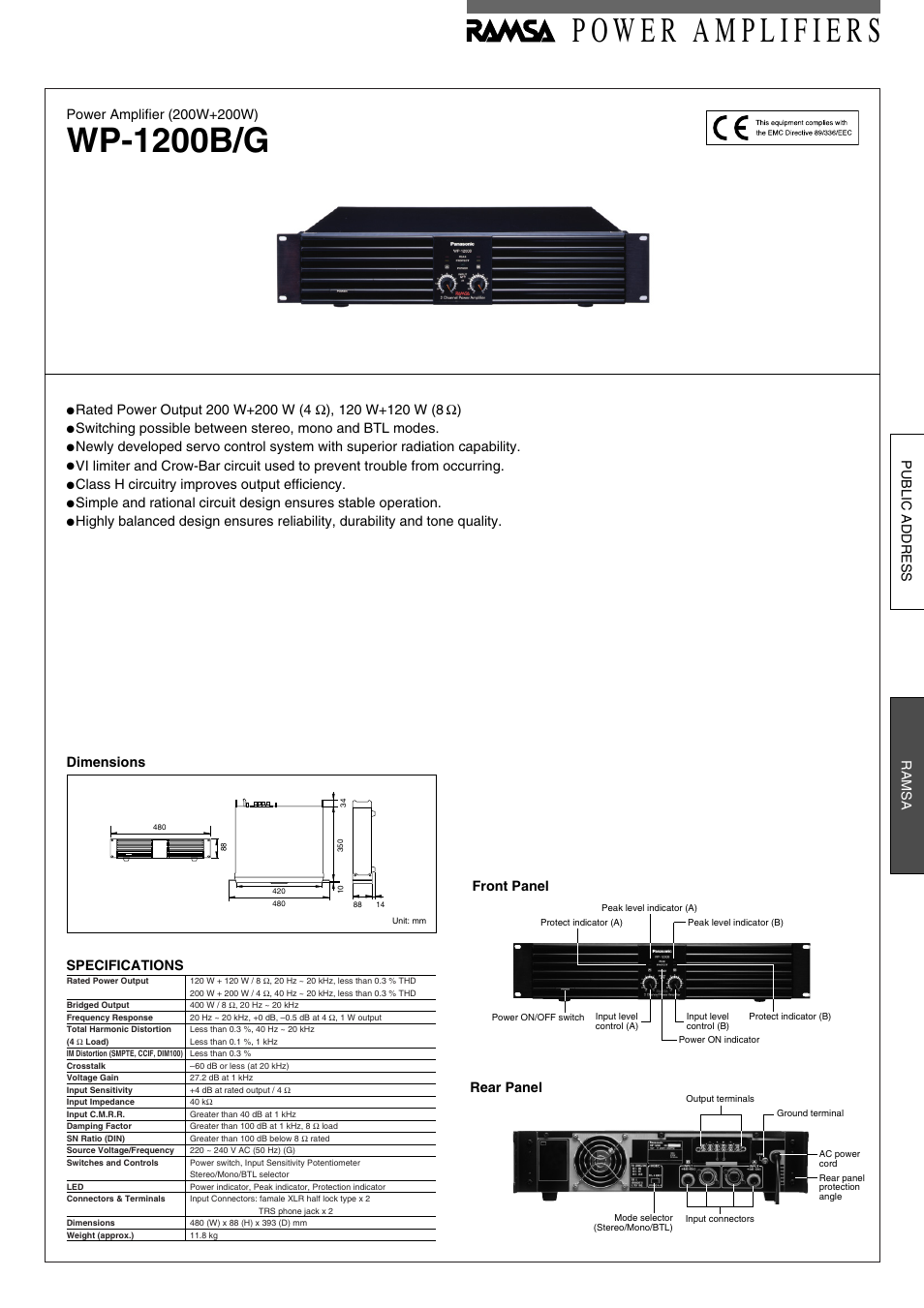 Panasonic RAMSA WP-1200B/G User Manual | 1 page