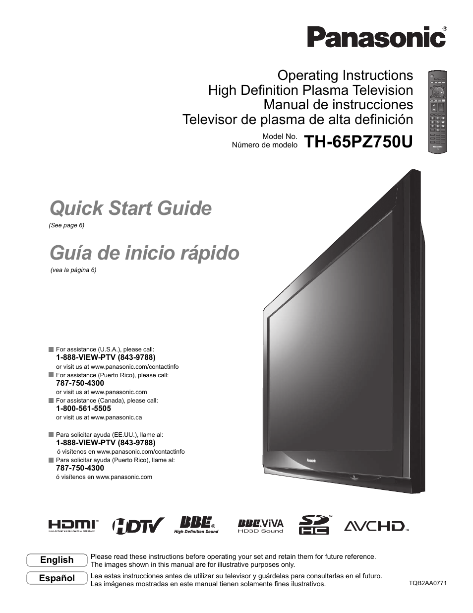 Panasonic VIVA TH-65PZ750U User Manual | 73 pages