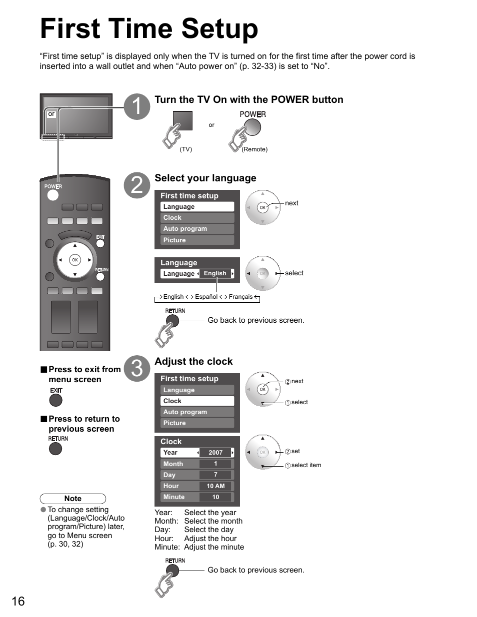 First time setup | Panasonic VIVA TH-65PZ750U User Manual | Page 16 / 73
