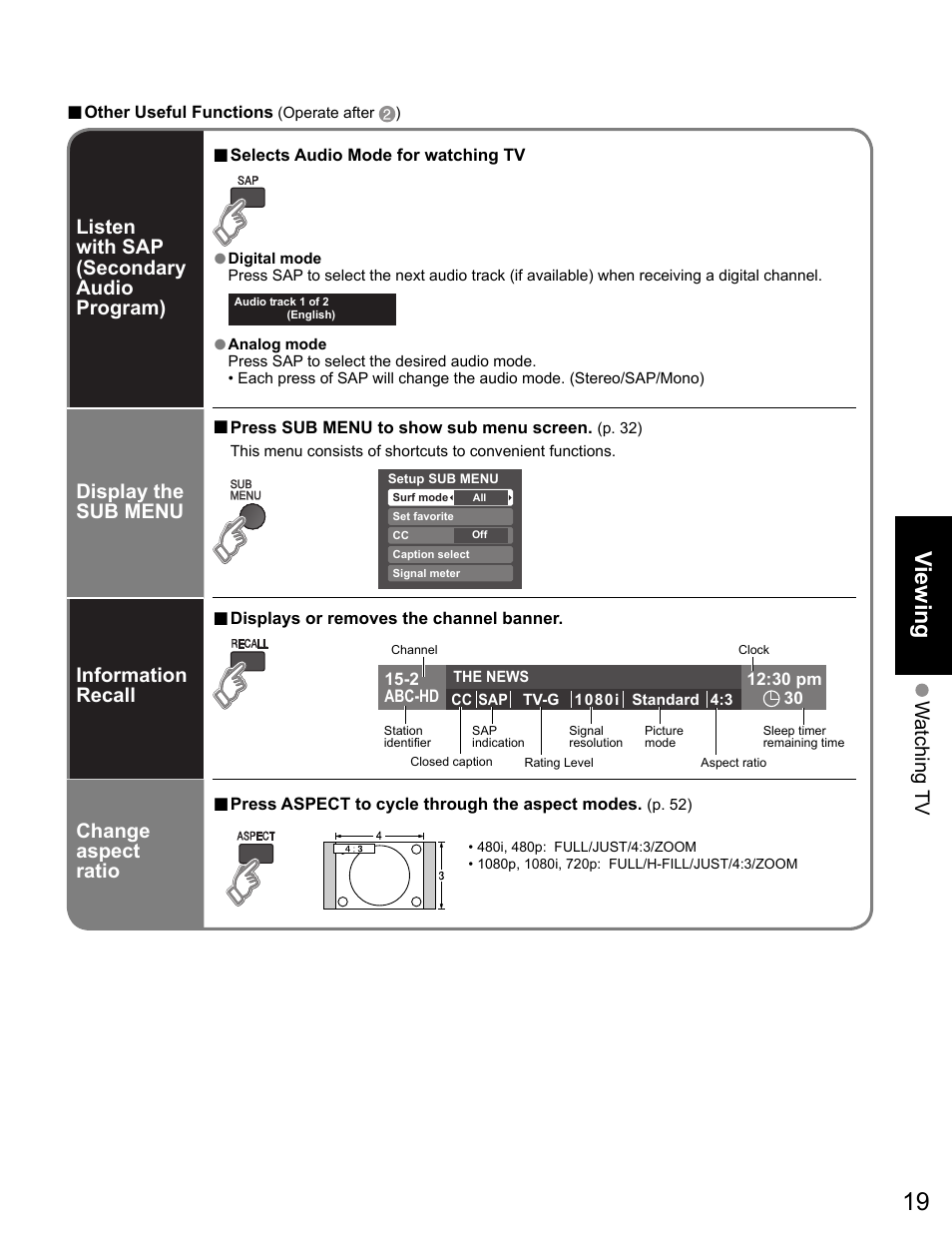 Viewing | Panasonic VIVA TH-65PZ750U User Manual | Page 19 / 73