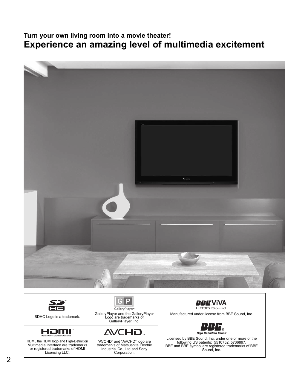 Viva, Turn your own living room into a movie theater | Panasonic VIVA TH-65PZ750U User Manual | Page 2 / 73