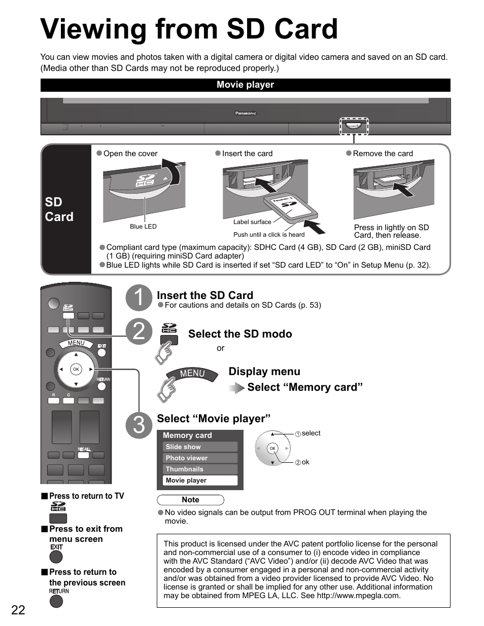 Viewing from sd card | Panasonic VIVA TH-65PZ750U User Manual | Page 22 / 73