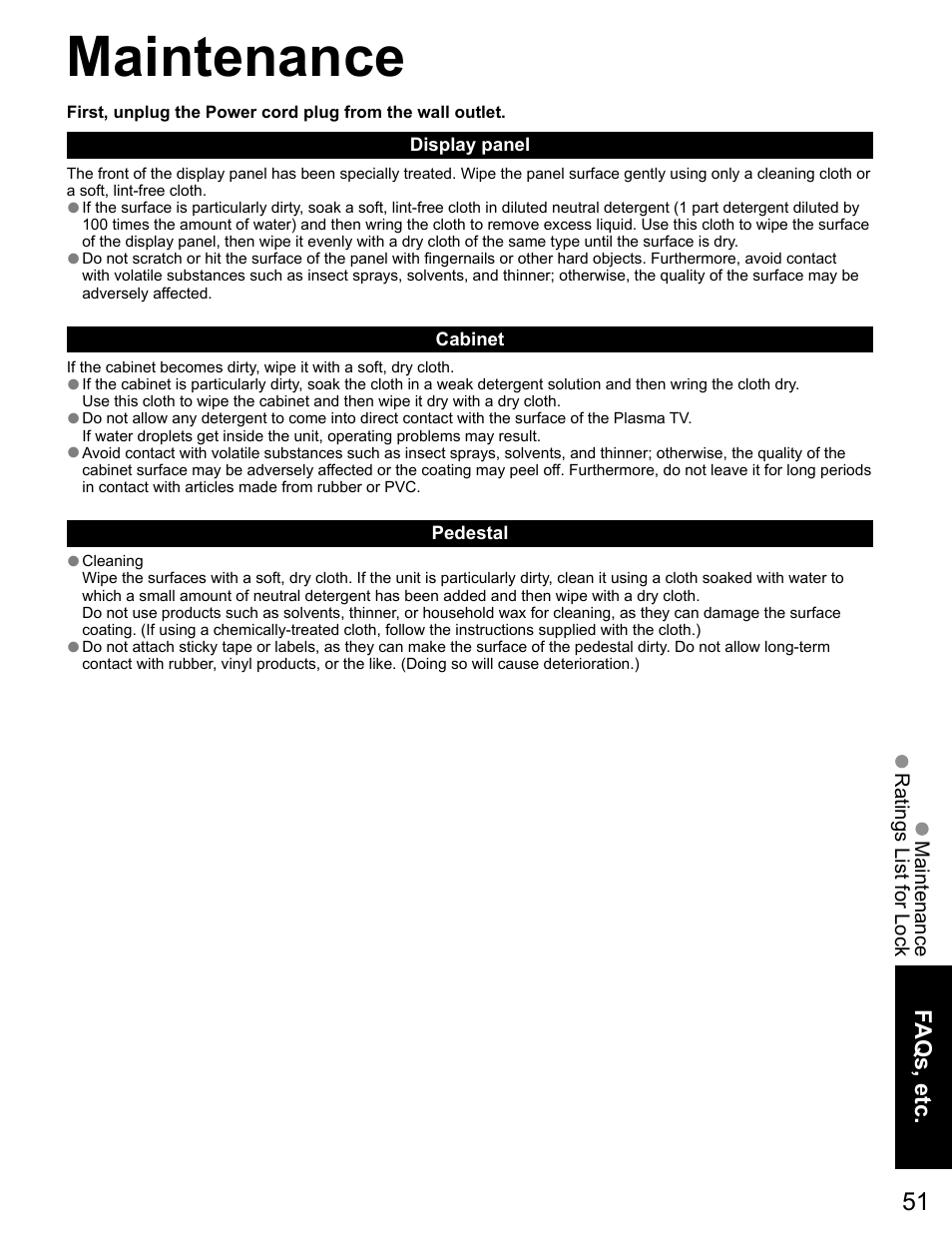 Maintenance | Panasonic VIVA TH-65PZ750U User Manual | Page 51 / 73