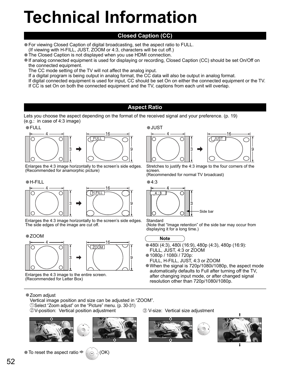 Aspect ratio information, Technical information | Panasonic VIVA TH-65PZ750U User Manual | Page 52 / 73