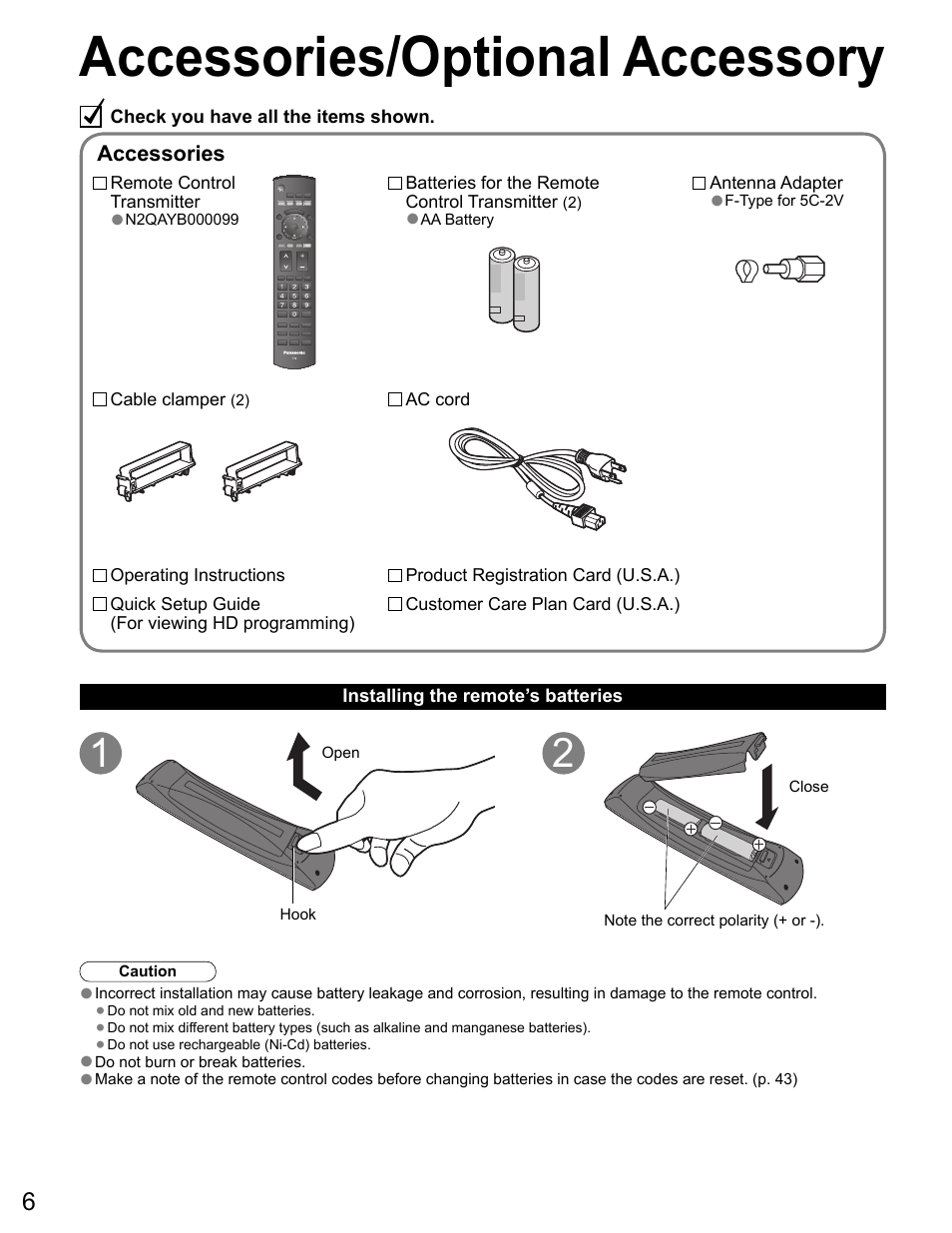 Supplied accessories, Accessories/optional accessory | Panasonic VIVA TH-65PZ750U User Manual | Page 6 / 73