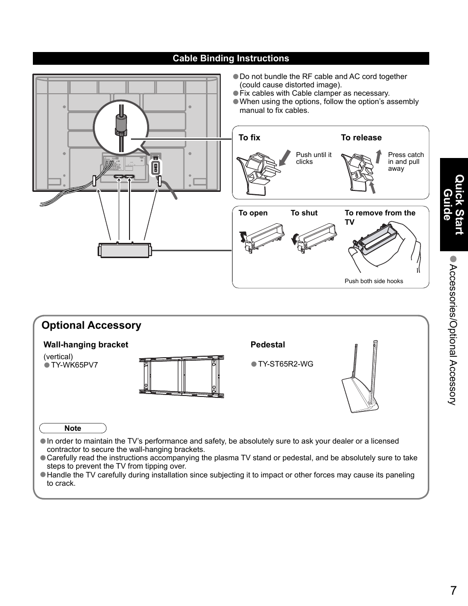 Compatible wall mount bracket, Attaching the optional pedestal stand | Panasonic VIVA TH-65PZ750U User Manual | Page 7 / 73