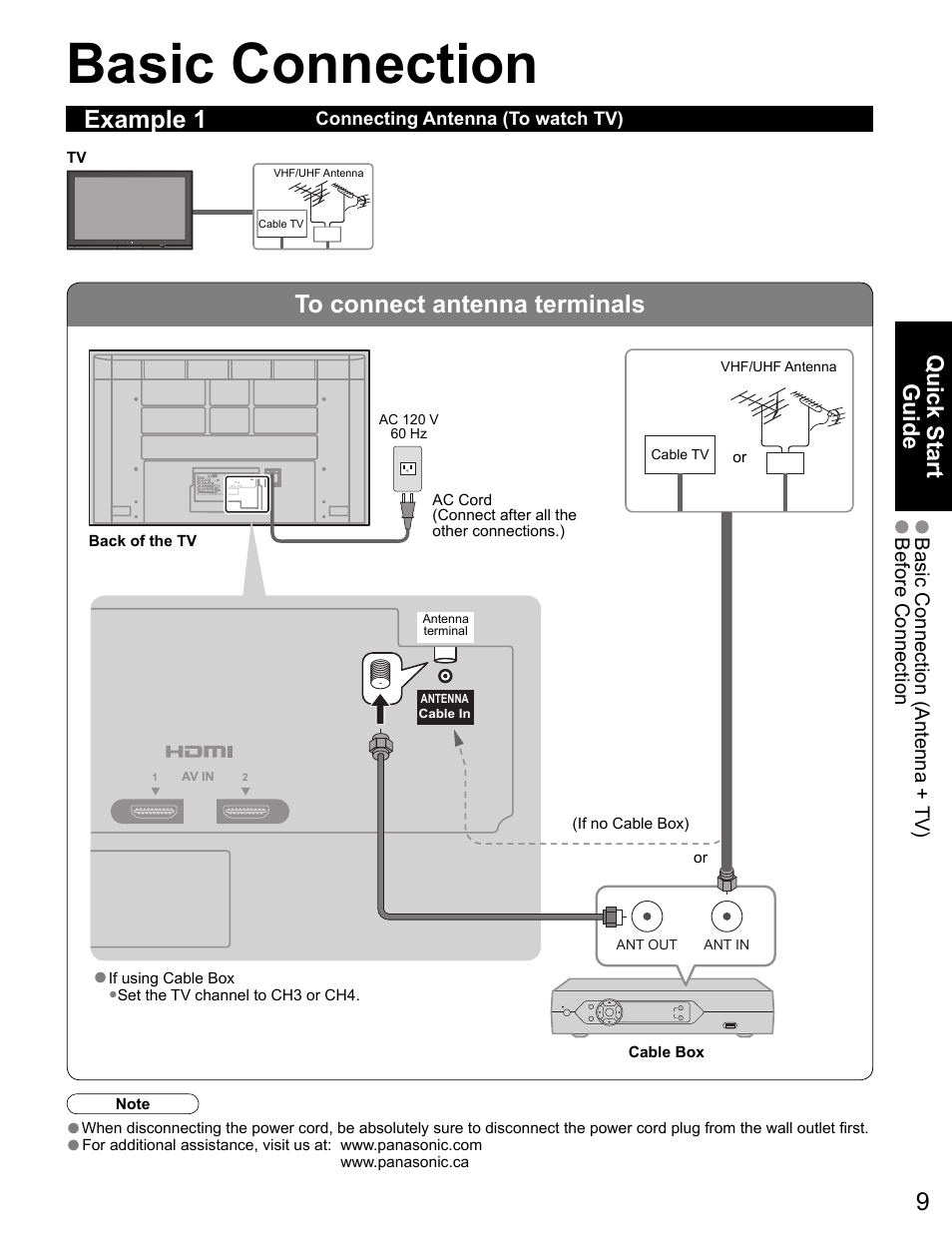 Connection examples, Basic connection, Example 1 | Quick start guide | Panasonic VIVA TH-65PZ750U User Manual | Page 9 / 73