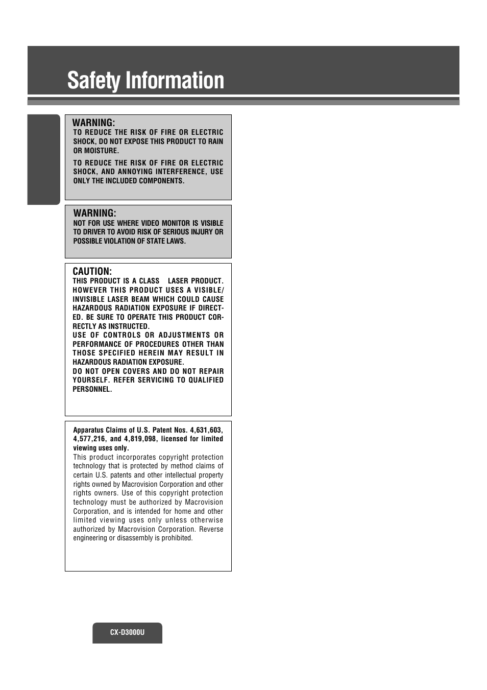 Safety information | Panasonic CX-D3000U User Manual | Page 2 / 50