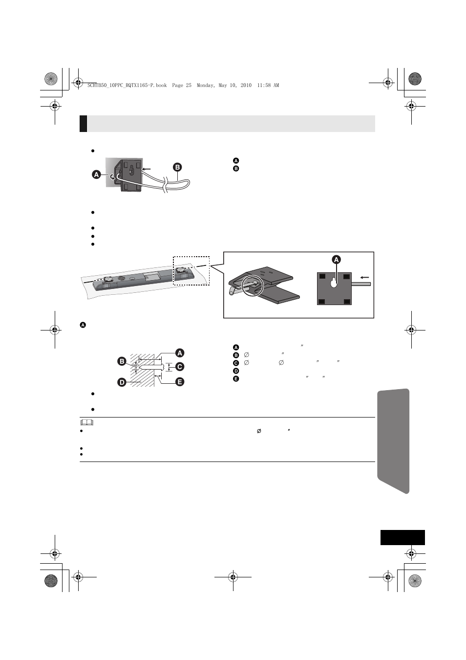 Attaching this unit to a wall, Installation instructions | Panasonic RQTX1165-1P User Manual | Page 25 / 28