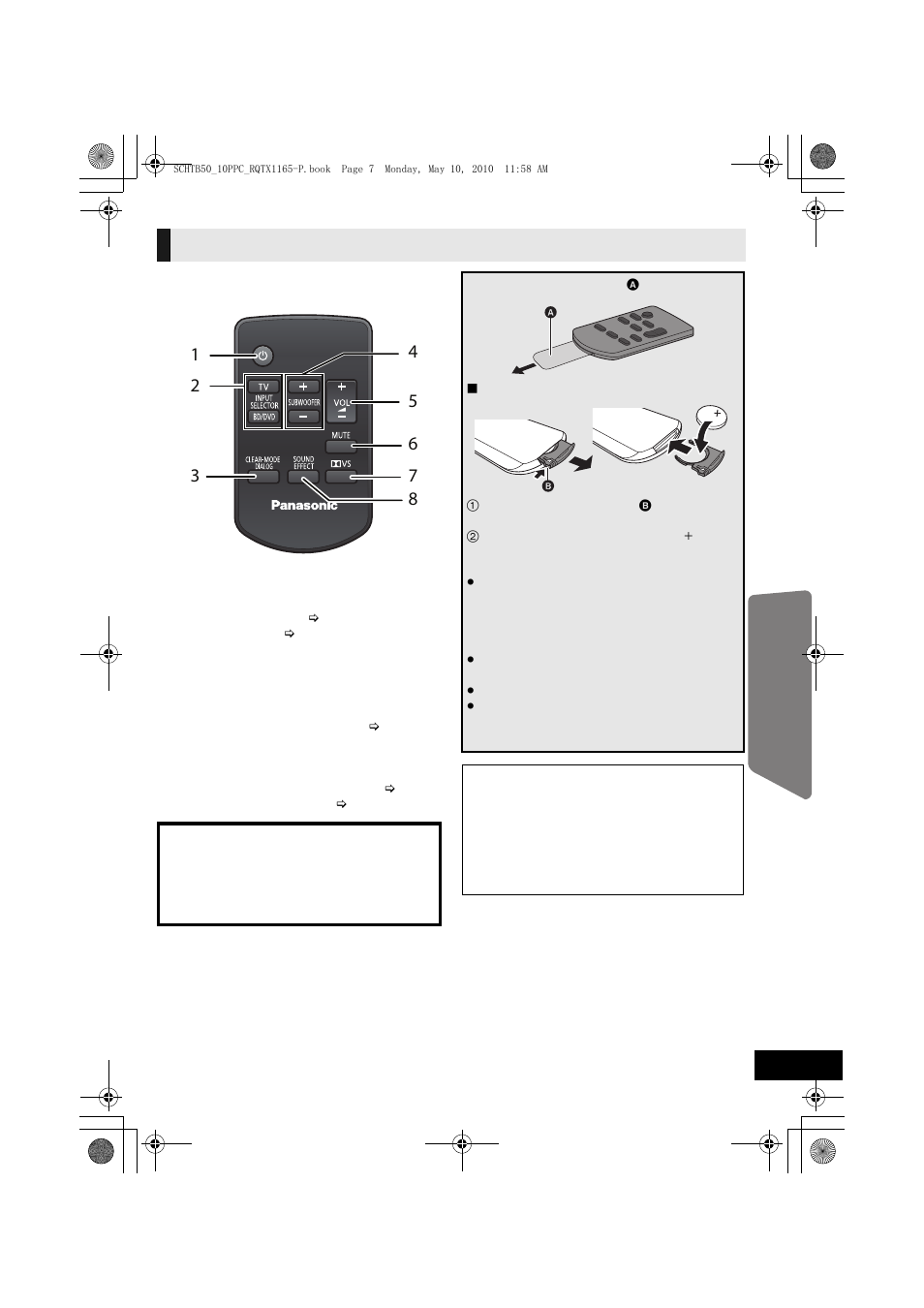 Remote control | Panasonic RQTX1165-1P User Manual | Page 7 / 28