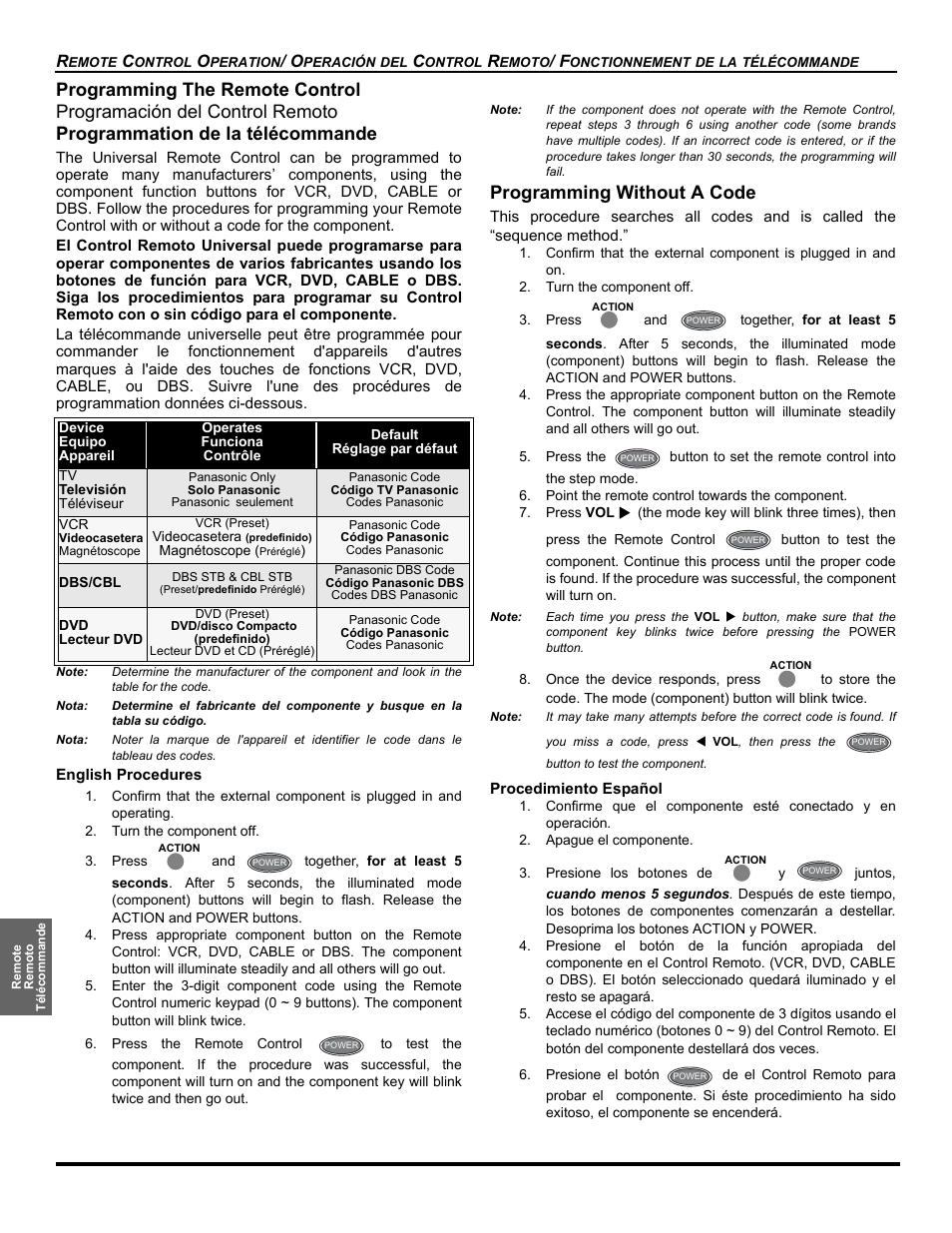 Programming without a code | Panasonic CT-26WC15 User Manual | Page 54 / 64