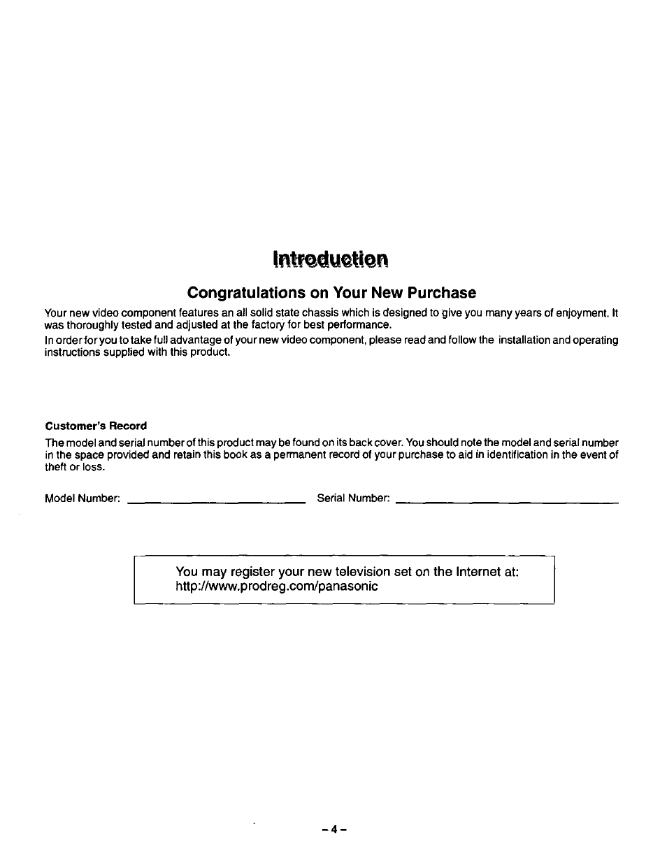 Congratulations on your new purchase, Customer’s record | Panasonic CT-36SF24 User Manual | Page 4 / 36