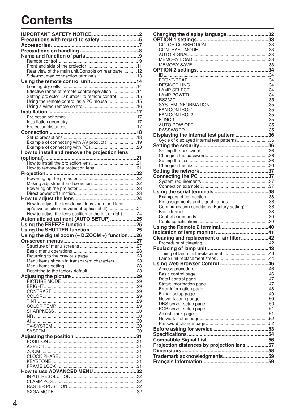 Panasonic PT-D5500U User Manual | Page 4 / 68