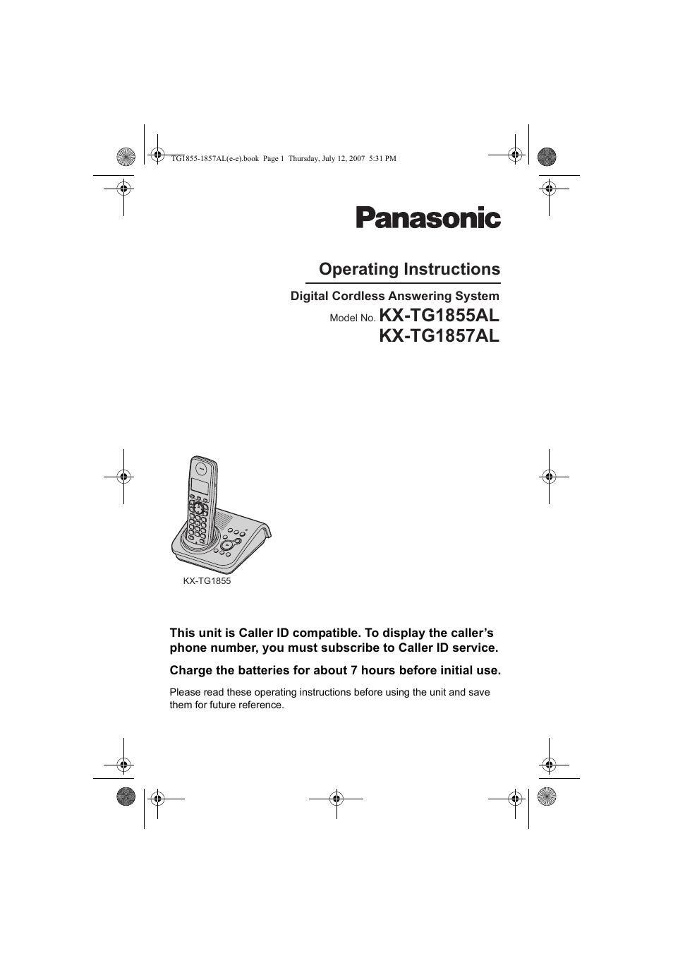 Panasonic KX-TG1855AL User Manual | 44 pages