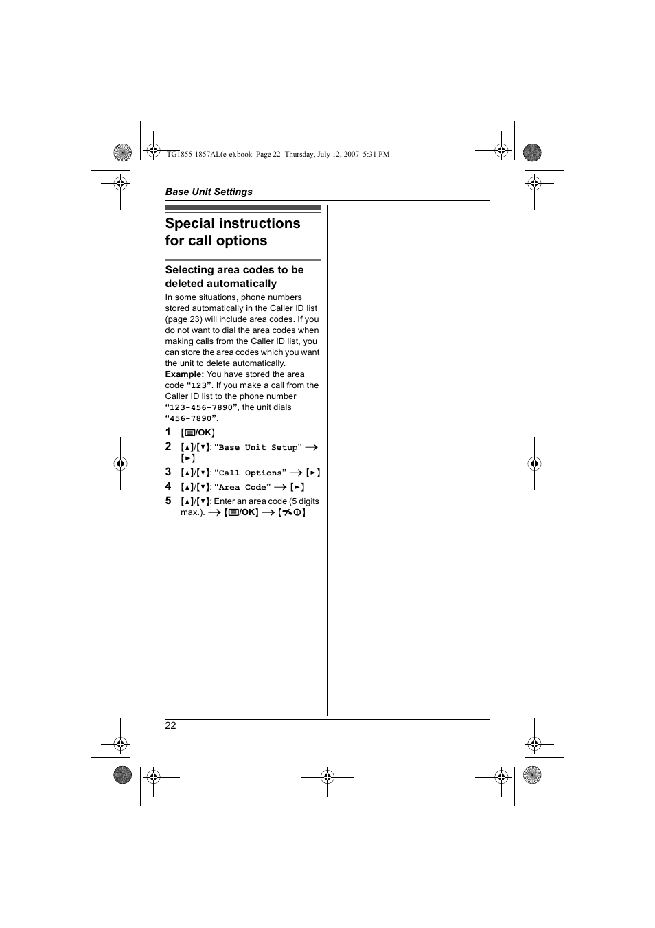 Special instructions for call options | Panasonic KX-TG1855AL User Manual | Page 22 / 44