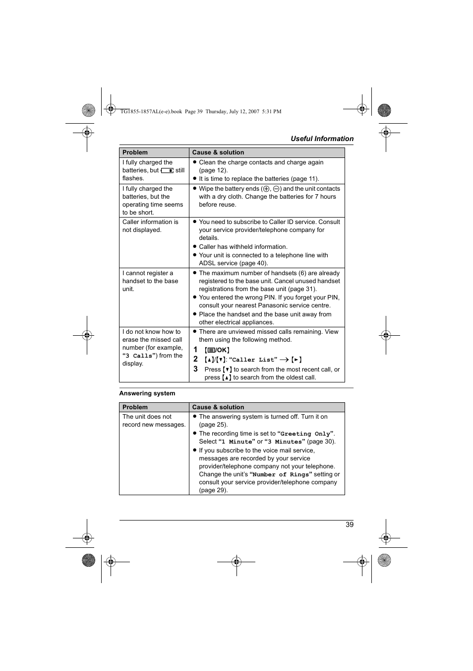 Panasonic KX-TG1855AL User Manual | Page 39 / 44