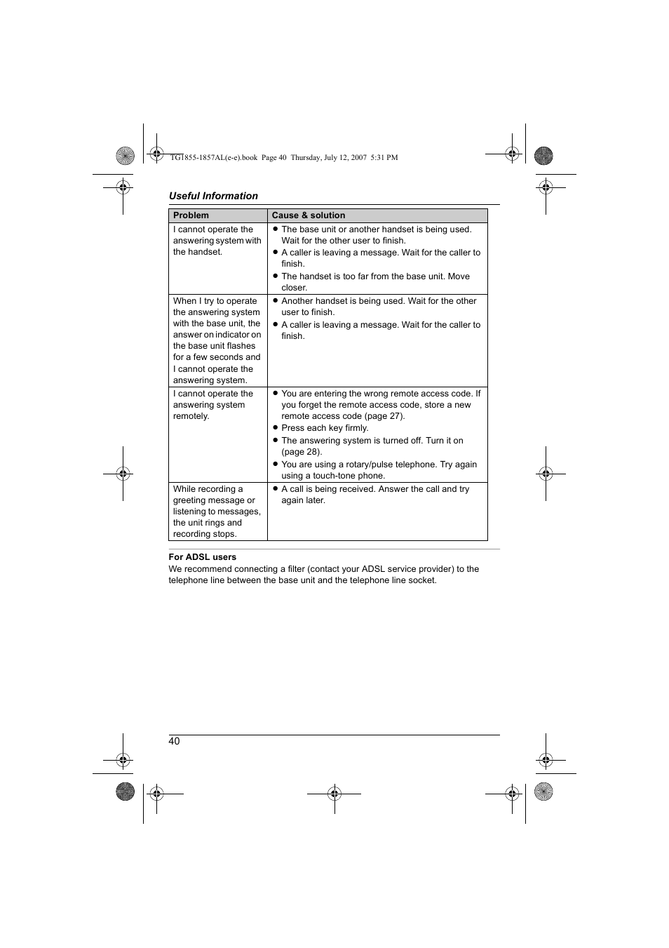 Panasonic KX-TG1855AL User Manual | Page 40 / 44