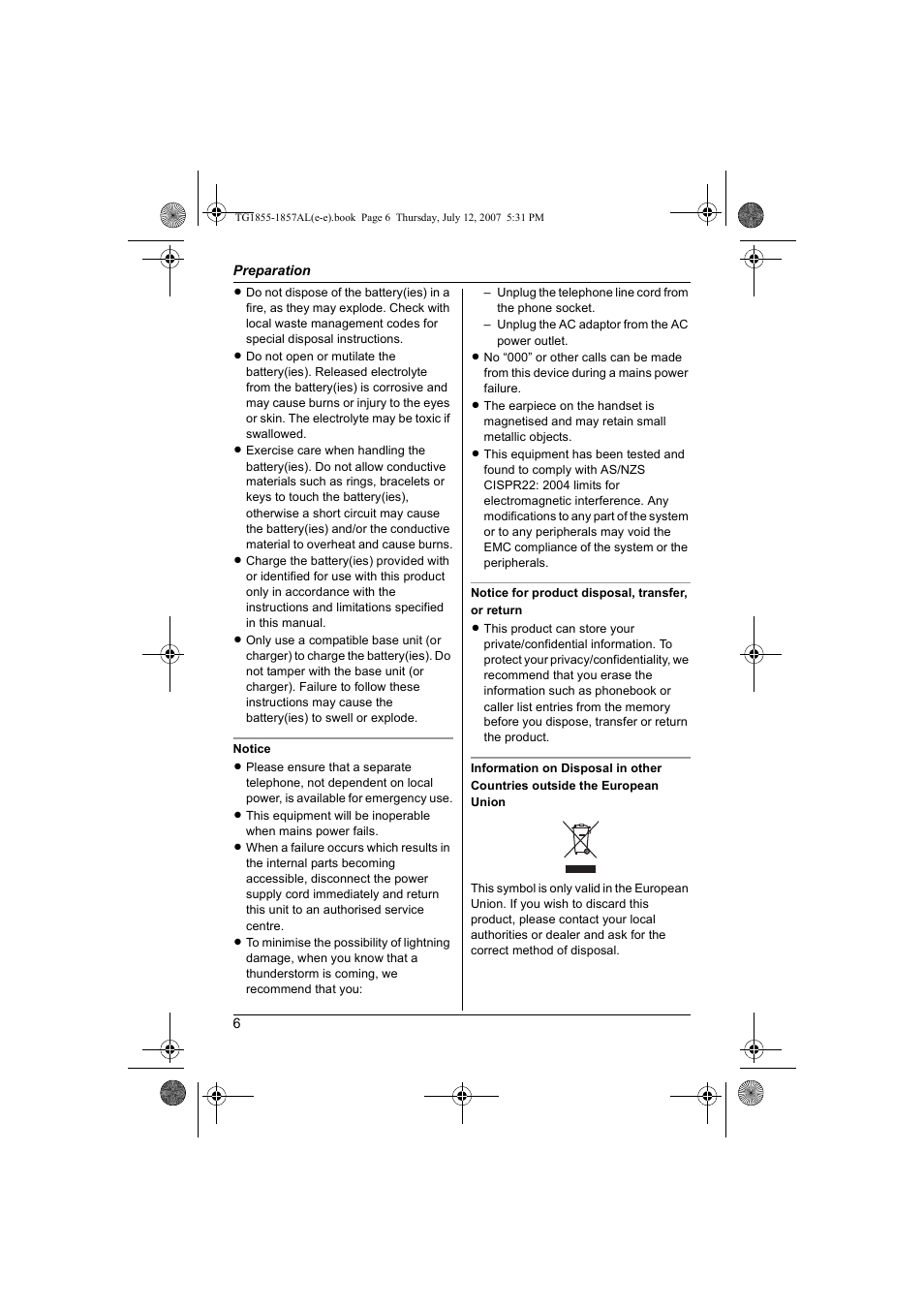 Panasonic KX-TG1855AL User Manual | Page 6 / 44