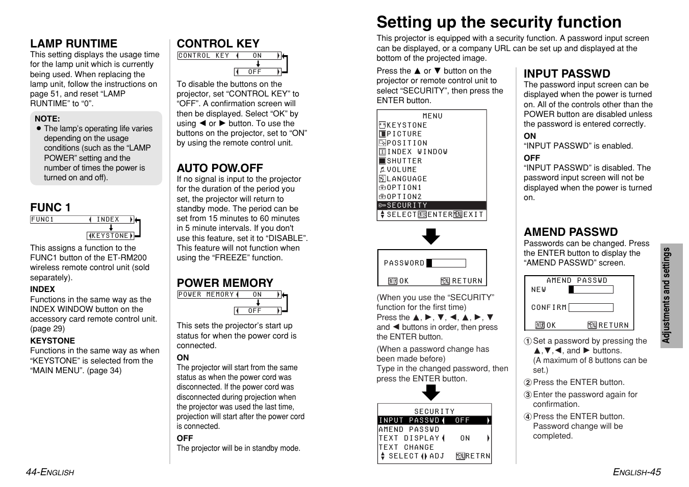 Setting up the security function | Panasonic PT-LM1U User Manual | Page 23 / 36