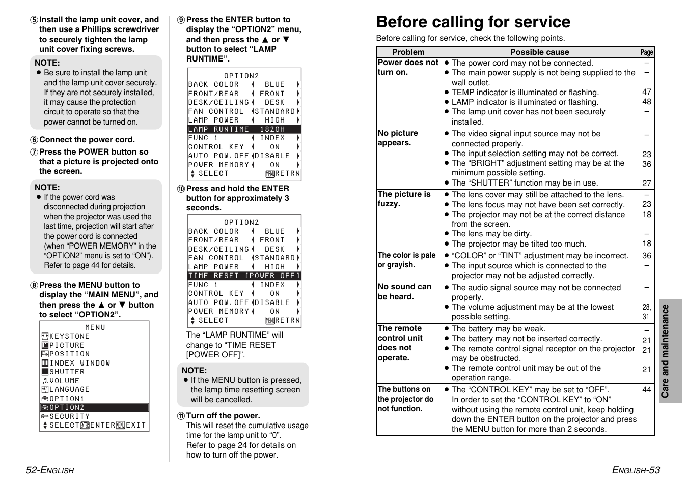 Before calling for service | Panasonic PT-LM1U User Manual | Page 27 / 36